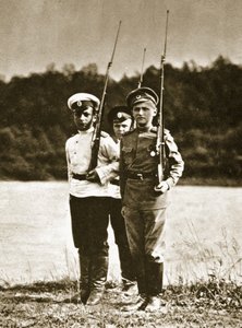 Tsarevitsj Alexei, 12 jaar oud, ca. 1916 (sepia foto) door Russian Photographer